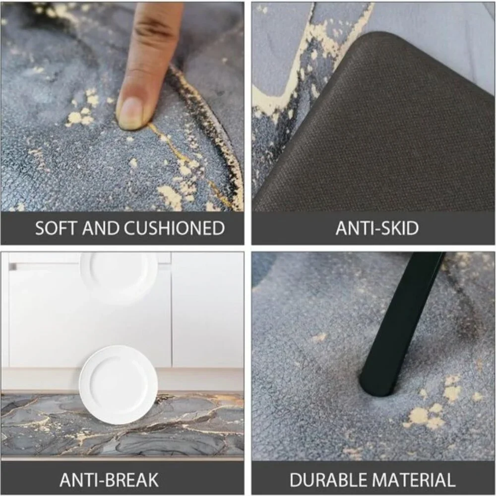 New Set of 2 Grey Anti-Fatigue Non-Slip Cushioned Waterproof Memory Foam Rugs